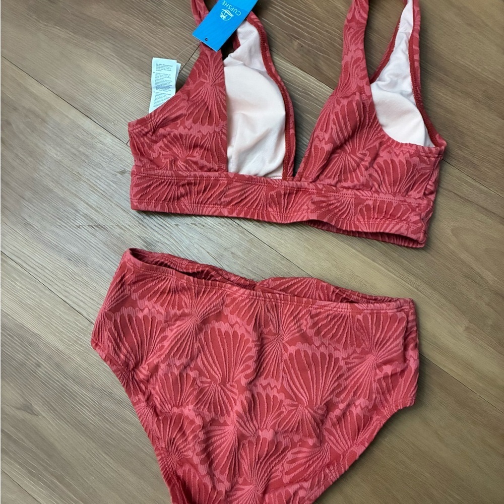 Cupshe Abstract Leafs Ruched Bralette & Twisted High Waist Bikini Set - Picture 5 of 6